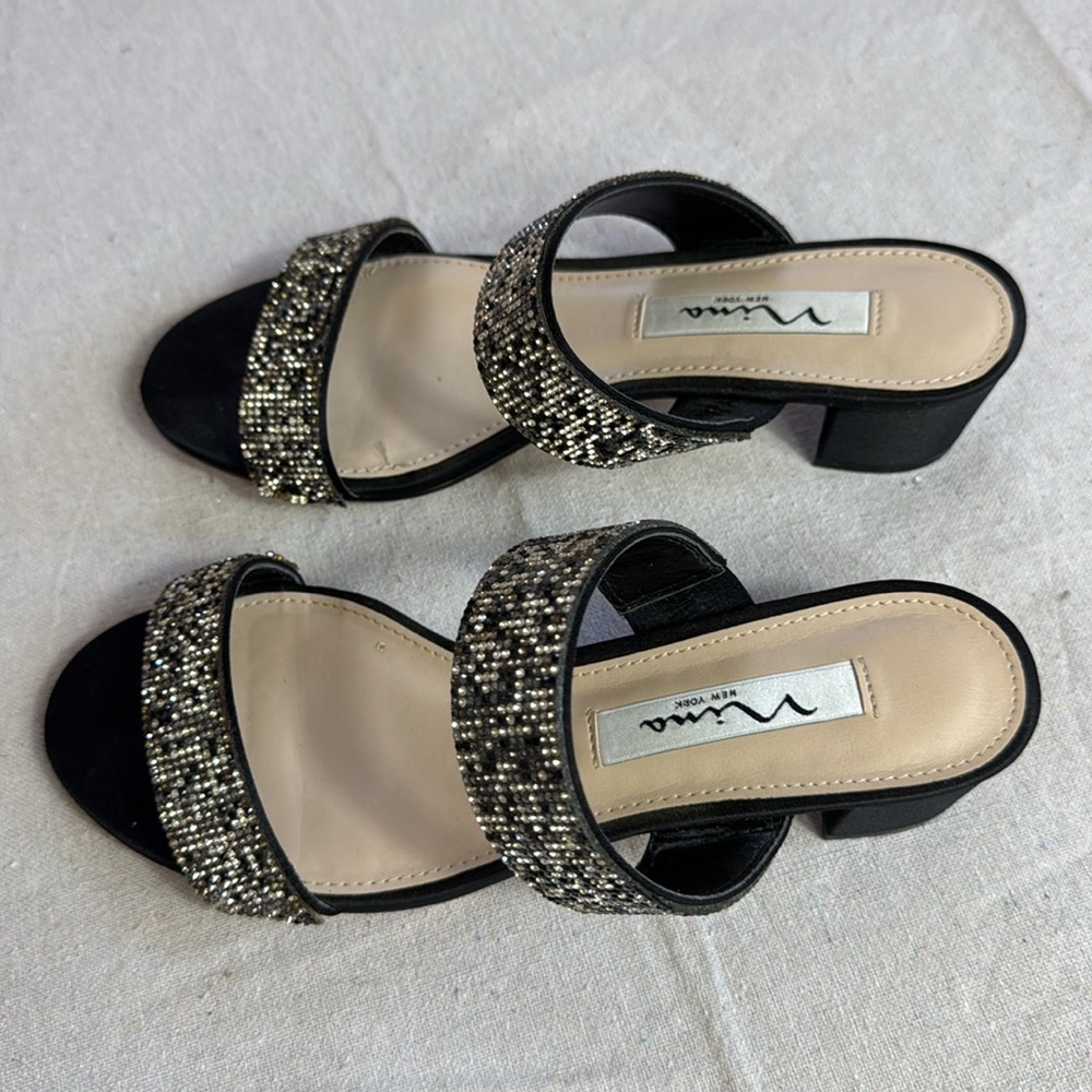 Nima New York Black and Silver Glitter Sandals.